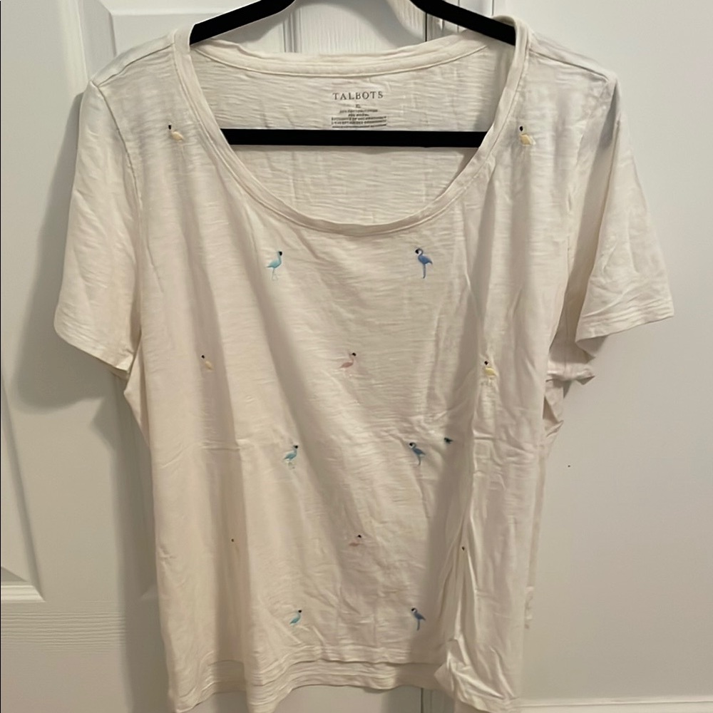 Talbots Embroidered with Flamingos🦩 Women's Top